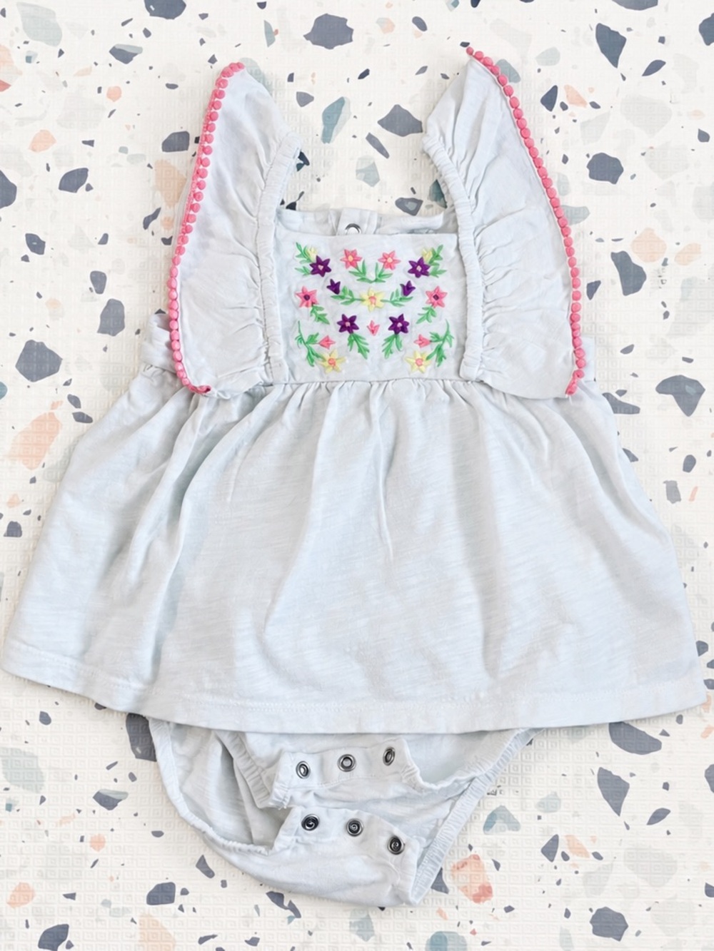 Carter’s White Romper Baby Girl’s Onesie with Embroidered Flowers - 18 Months